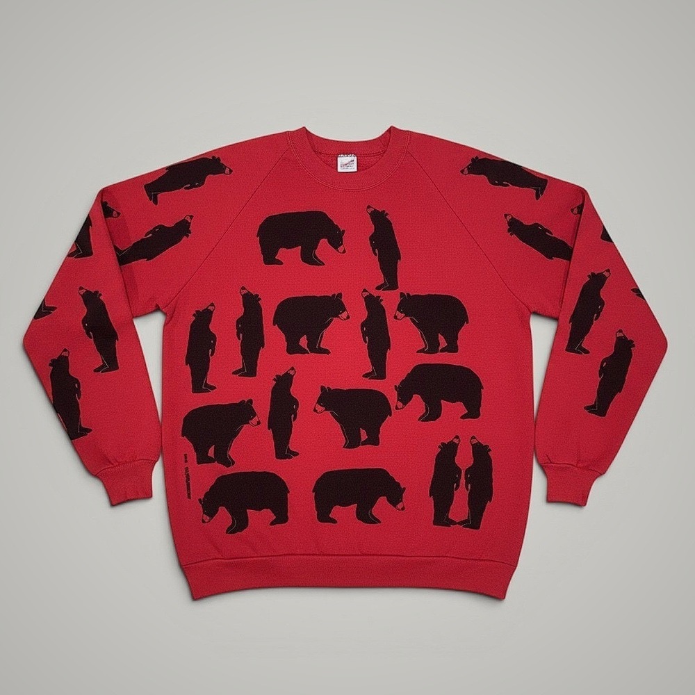 Vintage Jerzees Sweatshirt Mens XL Red Bear Graphic Fleece Crewneck USA 90s